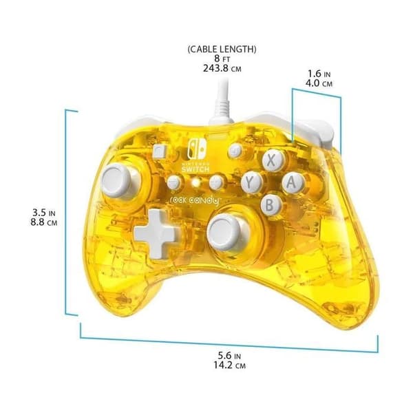 Spelkontroll - Rock Candy - Gul - Trådad - Nintendo Switch - 3m kabel ingår