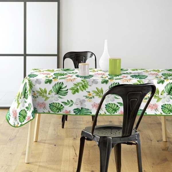 Rektangulär PVC-dukar 140 x 240 cm mönster Baleares grön och vit