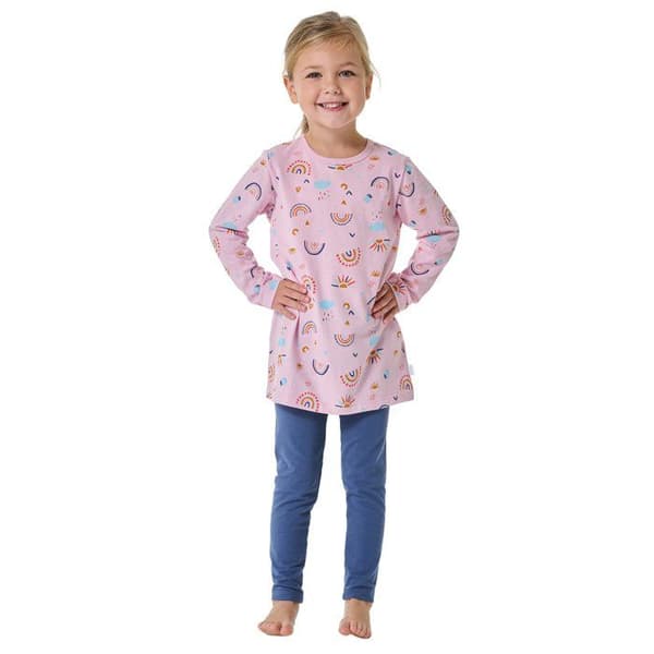 Pyjamaset - SCHIESSER - Lång pyjamas (tryckt topp) - Rosa - 100% ekologisk bomull - Elastisk midja