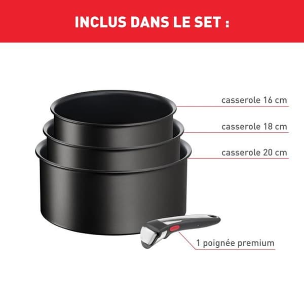 Köksset - TEFAL - L7679202 - Non-stick - 3 delar - Induktionskompatibel