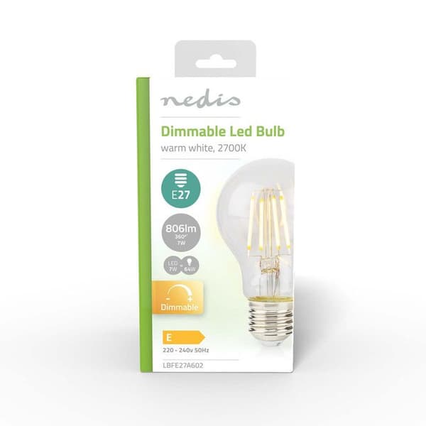 Ampull LED filament - NEDIS - LBFE27A602 - E27 - 7W - 806 lm - Varmvit