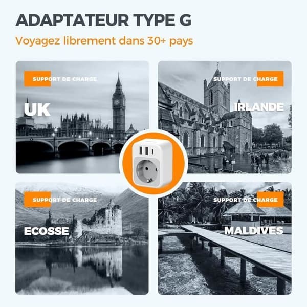 TESSAN Engelsk Kontaktadapter 4 i 1 med USB C och 2 USB A