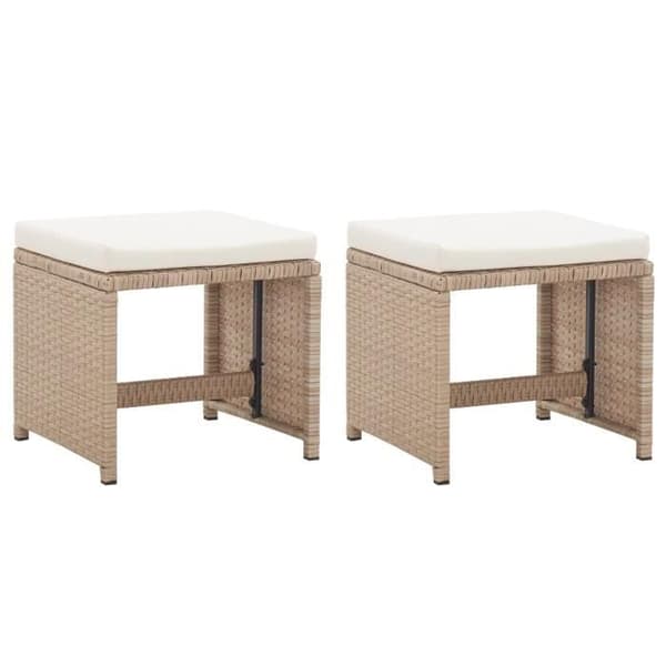vidaXL Trädgårdspallar 2 st med Kuddar Vävd Resin Beige