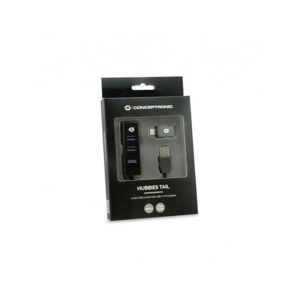 USB-hubb - CONCEPTRONIC - HUBBIES04B - 4 portar - USB 3.2 Gen 1 - Svart plast