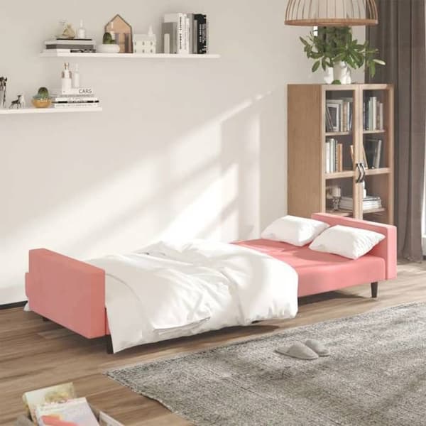 vidaXL 2-sitssoffa med sängfunktion i rosa sammet 375941