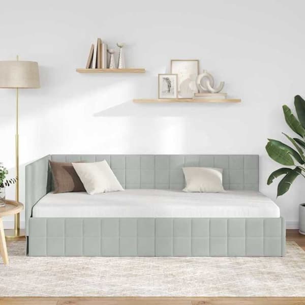 vidaXL Hörnsängram Ljusgrå 90 cm x 200 cm Sammet 42016388
