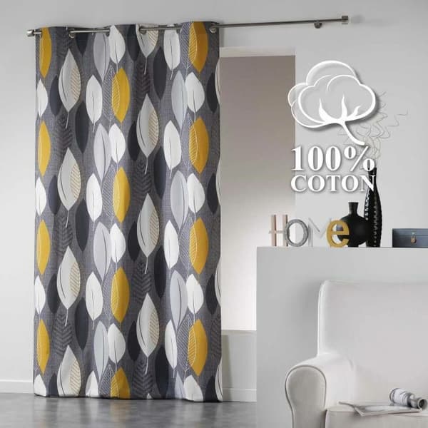 Gardiner med öljetter – 140 x 240 cm – Tryckt bomull Leafy Gul
