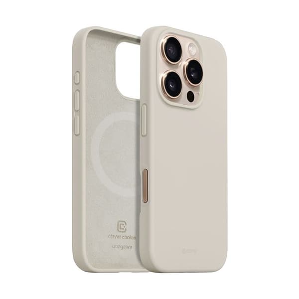 Silikonskal för iPhone 16 Pro Max - CRONG - Beige Sten - MagSafe - Elegant Design - Hållbart Skydd