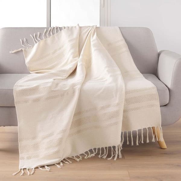 Fransig Jacquardpläd "Doreline" 125x150cm Beige