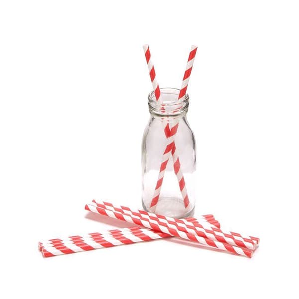 10 Rödrandiga papperssugrör 19,5 cm - Röd