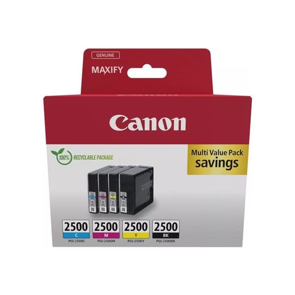 Pack 4 bläckpatroner CANON PGI-2500 BK - Mångfärgad