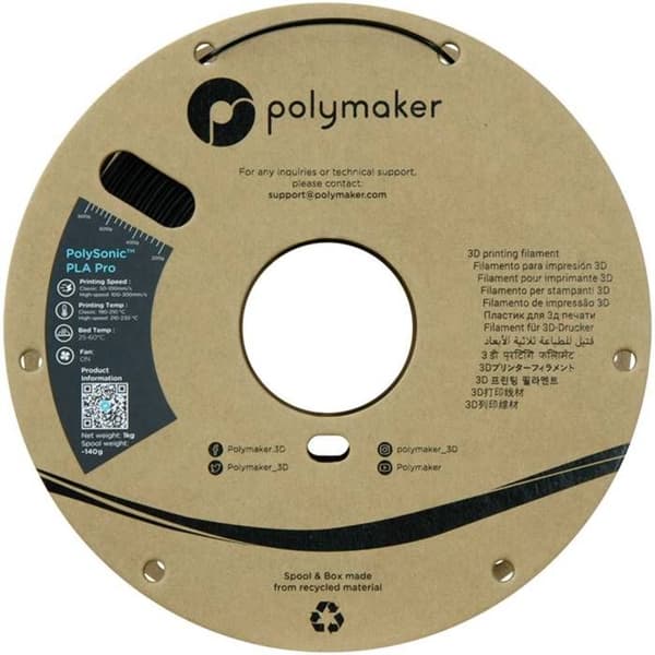 Polymaker PolySonic PLA Pro PLA+ 1,75 mm 1 kg svart — hög hastighet, stötresistent filament