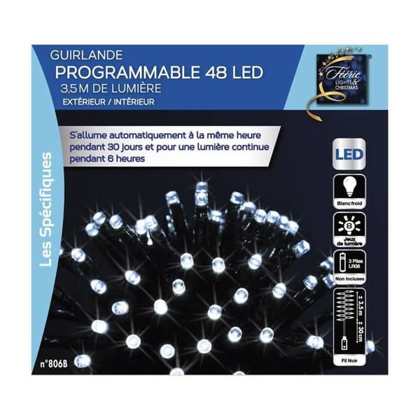 Programmerbar utomhusbelysning 3,5 m kallvit 48 LED med batterier Feeric lights & jul