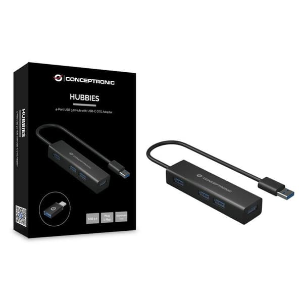 USB-hubb - CONCEPTRONIC - HUBBIES06B - 4 portar - USB 3.2 Gen 1 - Plug and Play