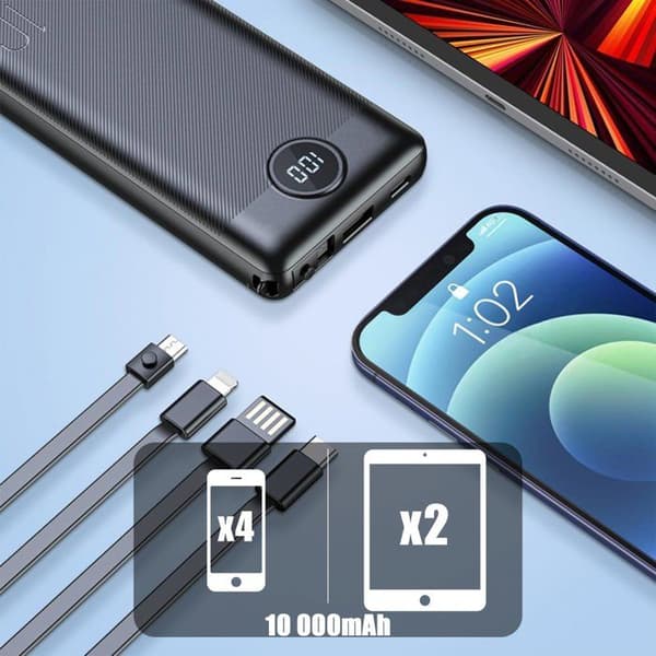 Extern Batteri 10000mAh Apple Lightning, USB-C och Micro USB Veger Svart