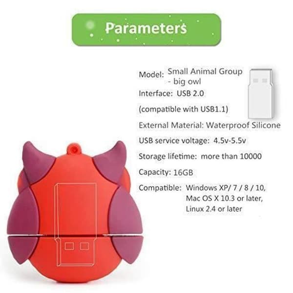 USB-minne - BorlterClamp - 16 GB - Söt djurmönster - Present till studenter och barn