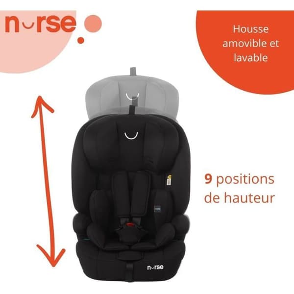 Bilbarnstol iSize Nurse Grip för Barn 2-12 År, Bälteinstallation, Svart