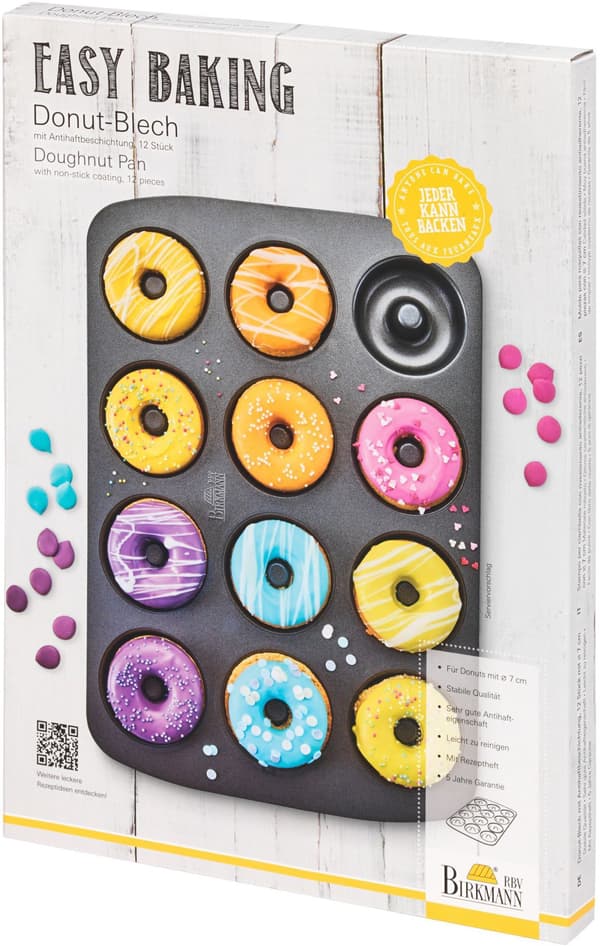 Doughnutplåt - BIRKMANN - EASY BAKING - Kolfiberstål - Non-stick - 12 formar - Ø7cm, 37 x 26 x 2 cm