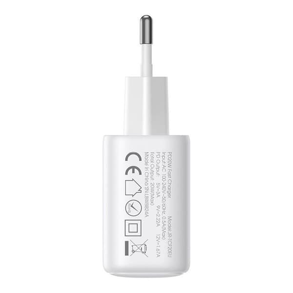 Laddare - JOYROOM - JR-TCF20 - PD 20W - USB-C/Lightning-kabel 1m - Vit