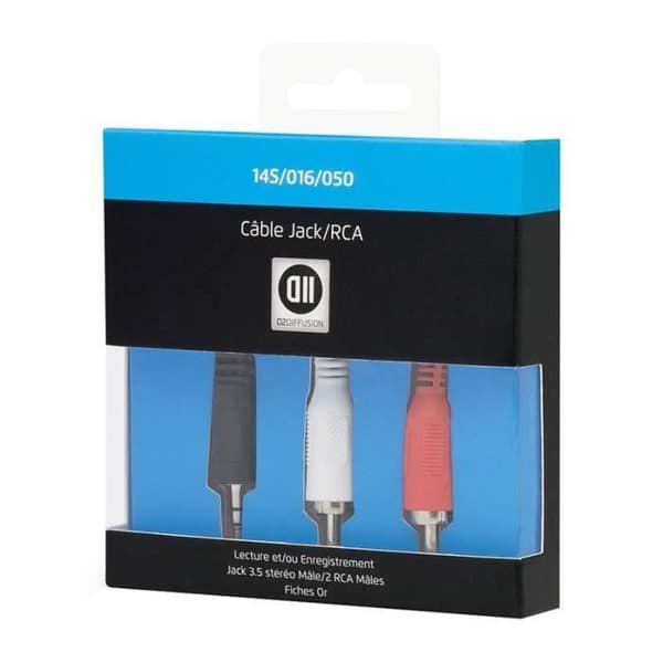 Jackkabel 3,5 mm - D2 Diffusion - 2 RCA hane - 0,5 m - Hög kvalitet - Ljud