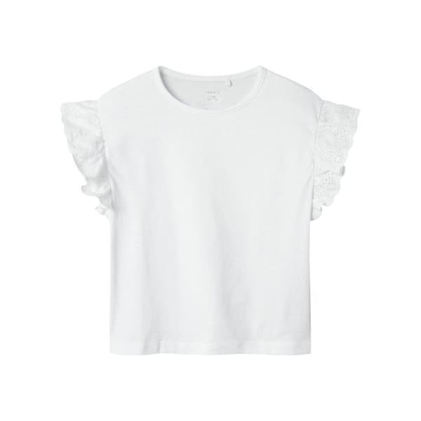 T-shirt i vit bomull med rak passform och spetsärmar