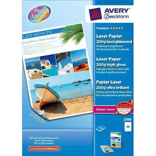 Avery glansigt laserfotopapper - 100 ark - Dubbelsidigt - 200g/m² - Vit