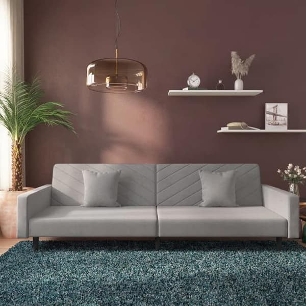 vidaXL 2-sits bäddsoffa med två kuddar ljusgrå sammet 375918
