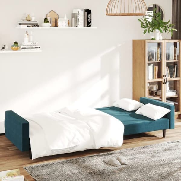 vidaXL 2-sits bäddsoffa sammetsblå 375736