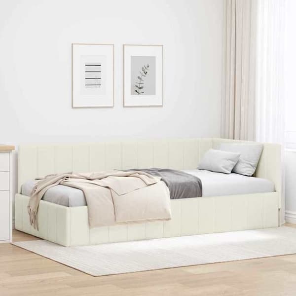 vidaXL Hörnsängram Kräm 90 cm x 190 cm Sammet 42016304