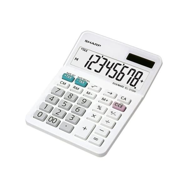 Skrivbordskalkylator - Sharp - Elsi Mate EL-310WB - 8 siffror - Solpanel - Vit