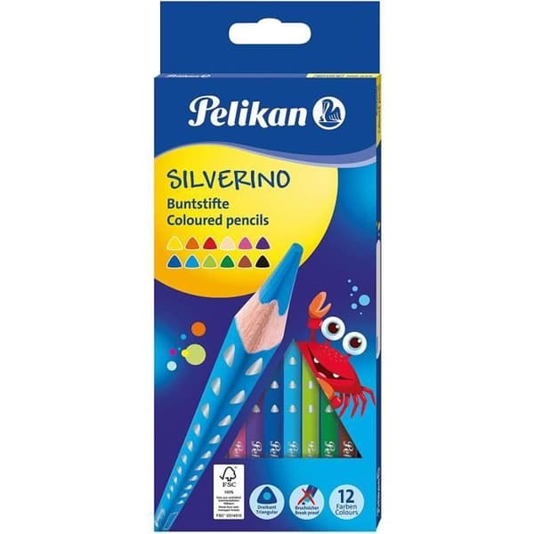 Pelikan SILVERINO - 12 triangulära färgpennor, stift 3,0 mm, etui