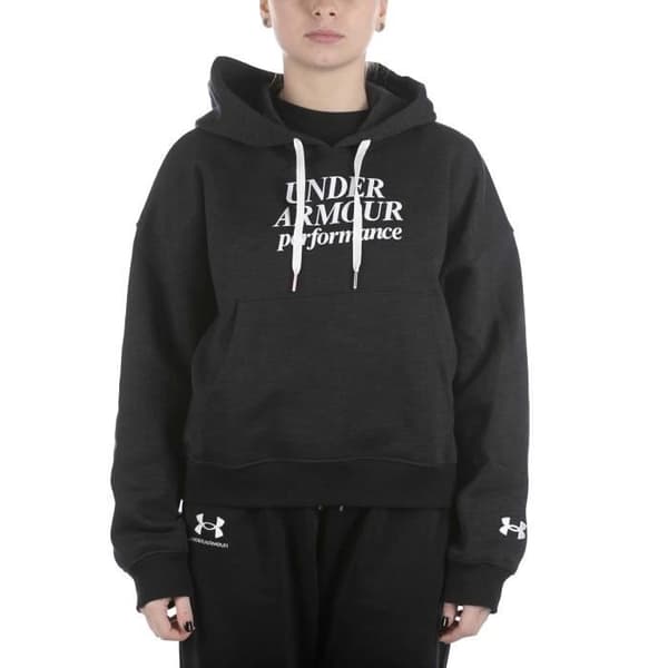 Svart sweatshirt - UNDER ARMOR - Essential Script - Långa ärmar - Huvkrage - Dam