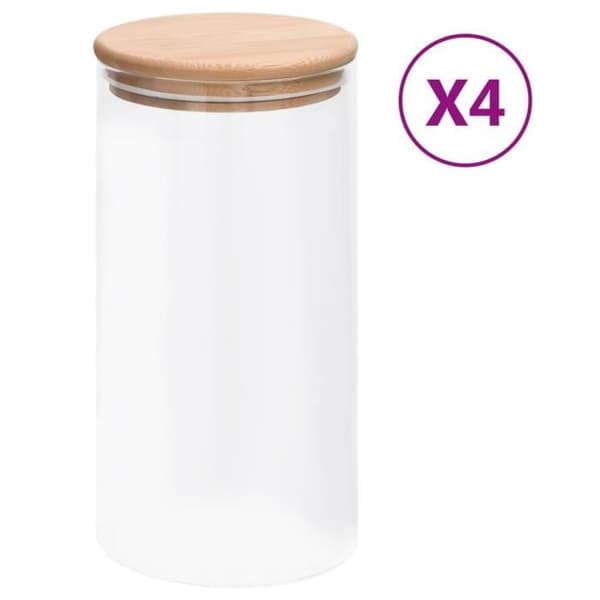vidaXL Glas Förvaringsburkar Bambu Lock 4 st 1200 ml