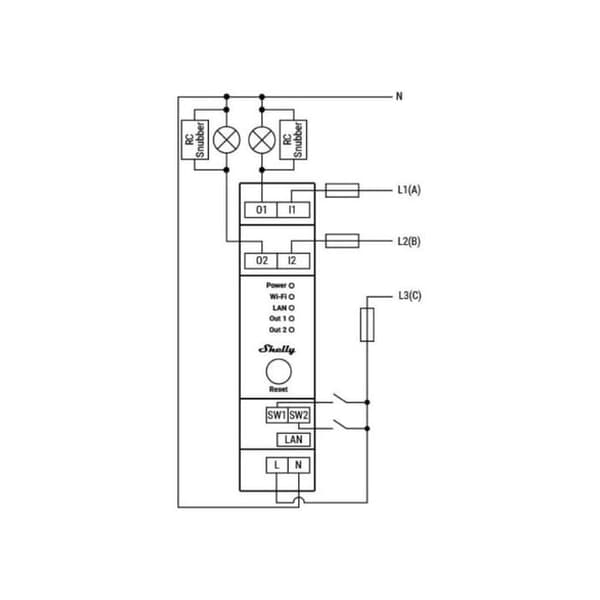 DIN Rail modul 2 kanaler WiFi torrkontakt PRO version - Shelly