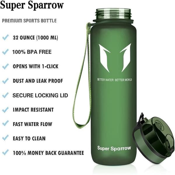 Super Sparrow Vattenflaska - Flaska, 1000ml, Salvia