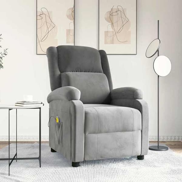vidaXL Ljusgrå sammet massagefåtölj 342410