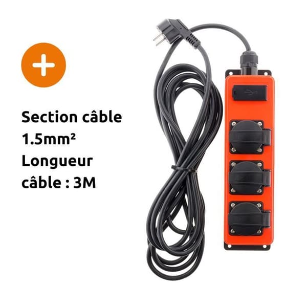 Vattentät grenuttag 3 uttag 16A 2P+T + USB - Zenitech
