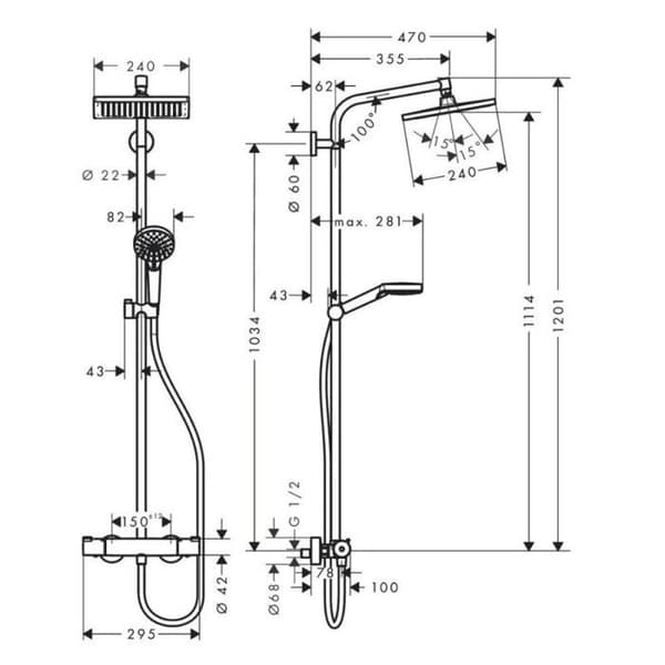 Colonne dusch Showerpipe Crometta E 240 1 jet EcoSmart förkromad Hansgrohe