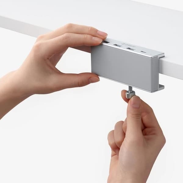 Orico MH4PC Hub USB-C 4 portar (3× USB-A 3.0 + 1× USB-C 3.0) silver, klämfäste