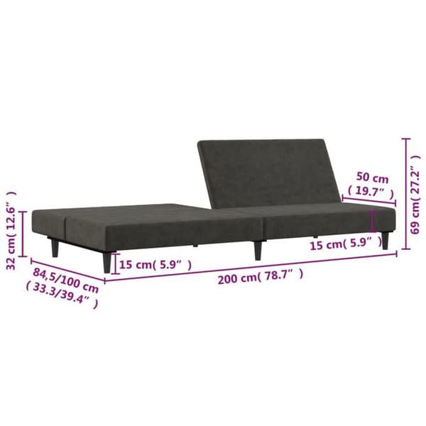 vidaXL 2-sits bäddsoffa mörkgrå sammet 375733