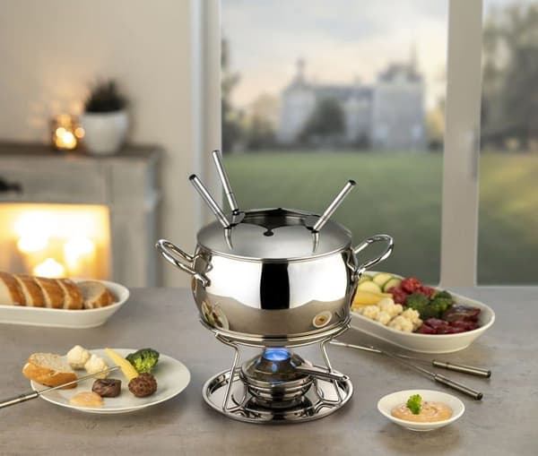 Fondue-set - APS - 65060 - Rostfritt stål - Skål 2,2 L - Kromad värmare