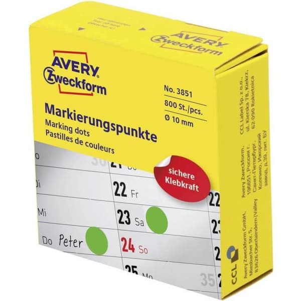 Avery-Zweckform 3851 Prickar Ø 10 mm Grönt papper 800 st Permanent