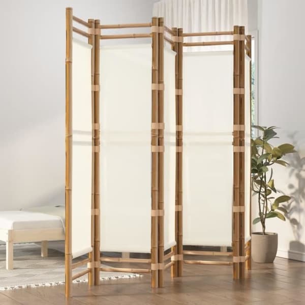 vidaXL Vikbar rumsavdelare 5 paneler 200 cm bambu och duk 350625