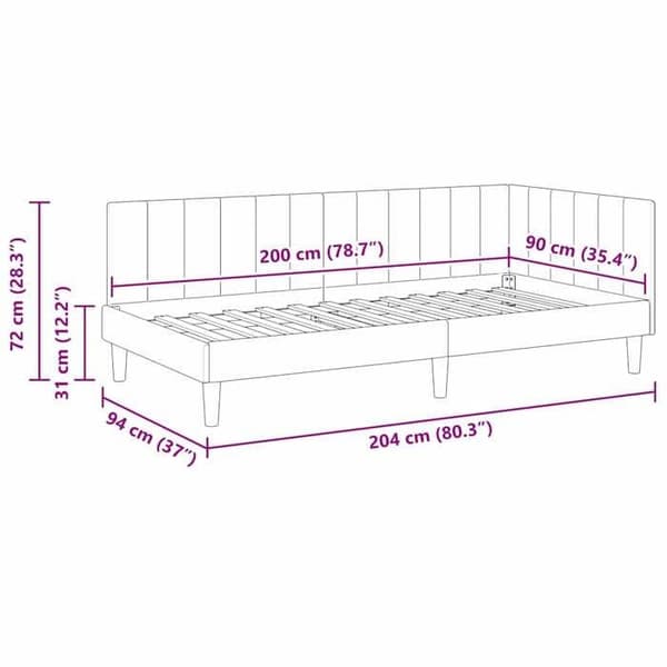 vidaXL Hörnsängsram Blå 90 cm x 200 cm Sammet 42016347