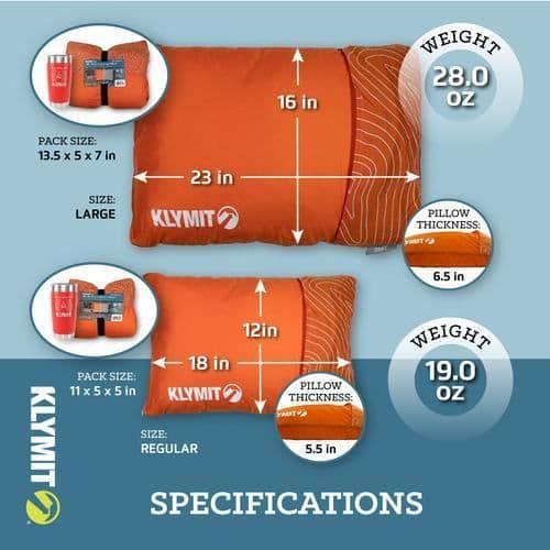 Campingkudde - Klymit - Drift Camp Large - Polyester/Cotton - Orange - Vattentålig