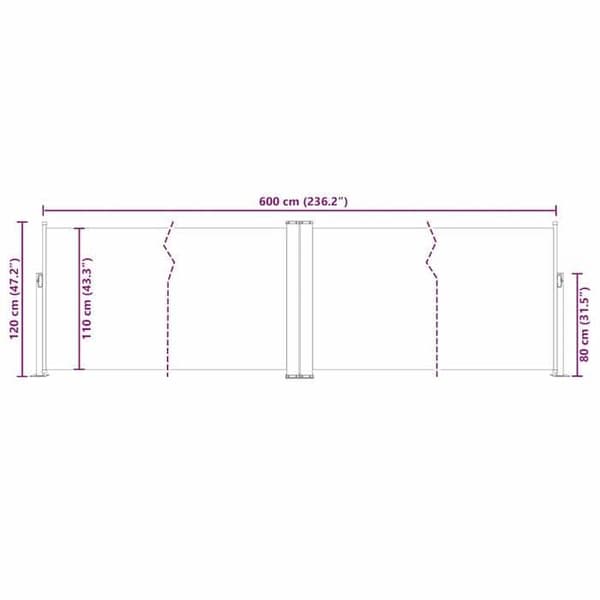 vidaXL Infällbar sidomarkiscreme 120 x 600 cm