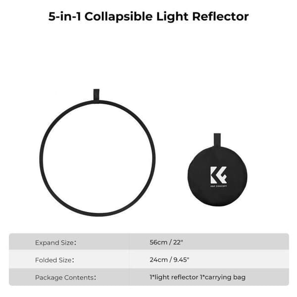 Reflektor 5 i 1 - Mjukt Ljuspanel - 60cm - Fällbar - Flerfärgad - Polyester
