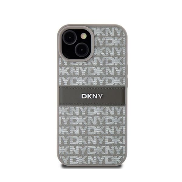 Mobilskal - DKNY - iPhone 15 Plus / 14 Plus - Beige Läder - Mono Rand - Stötskydd