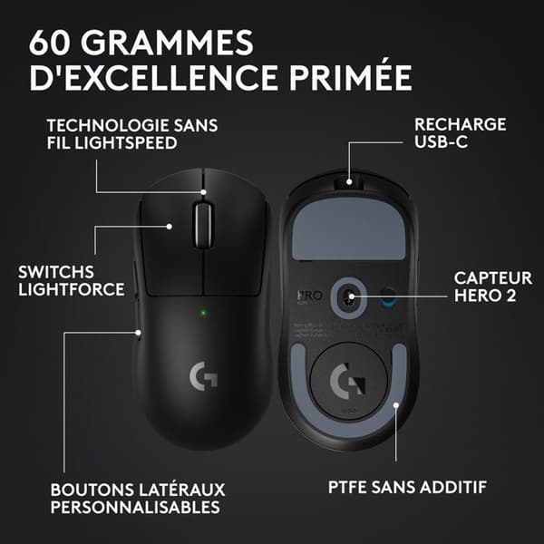 Gamingmus - Trådlös - Logitech G - Pro X Superlight 2 Lightspeed - Svart