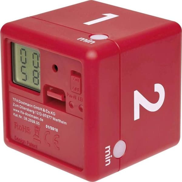 Timer - TFA DOSTMANN - Timer Cube - Röd - Digital - 4 tider (1/2/3/5 min)